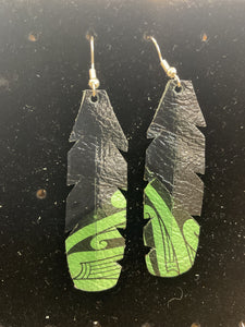 Upcycled Leather Earrings - Black Base with Maori Design