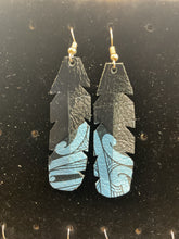 Load image into Gallery viewer, Upcycled Leather Earrings - Black Base with Maori Design
