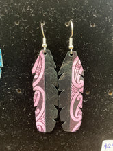 Load image into Gallery viewer, Upcycled Leather Earrings - Half Black Half Maori Design
