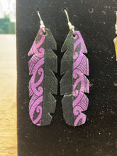 Load image into Gallery viewer, Upcycled Leather Earrings - Half Black Half Maori Design
