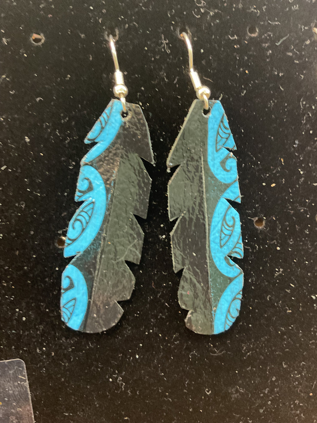Upcycled Leather Earrings - Half Black Half Maori Design