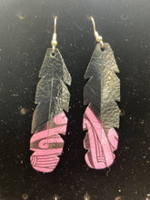 Load image into Gallery viewer, Upcycled Leather Earrings - Black Base with Maori Design

