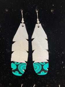 Upcycled Leather Earrings - White Base with Maori Design