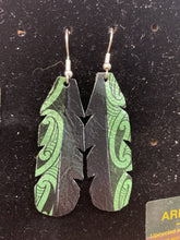 Load image into Gallery viewer, Upcycled Leather Earrings - Half Black Half Maori Design

