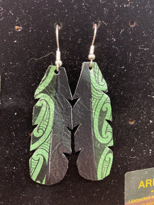 Upcycled Leather Earrings - Half Black Half Maori Design
