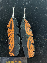 Load image into Gallery viewer, Upcycled Leather Earrings - Half Black Half Maori Design
