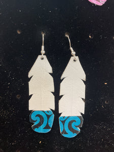 Upcycled Leather Earrings - White Base with Maori Design