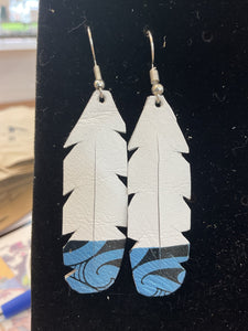 Upcycled Leather Earrings - White Base with Maori Design