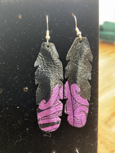 Load image into Gallery viewer, Upcycled Leather Earrings - Black Base with Maori Design
