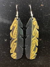 Load image into Gallery viewer, Upcycled Leather Earrings - Half Black Half Maori Design
