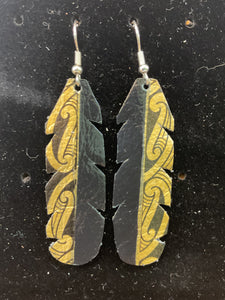 Upcycled Leather Earrings - Half Black Half Maori Design