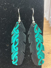 Load image into Gallery viewer, Upcycled Leather Earrings - Half Black Half Maori Design
