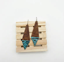 Load image into Gallery viewer, Upcycled Leather Earings - Brown base with blue maori design
