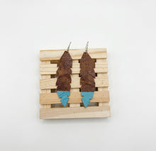 Load image into Gallery viewer, Upcycled Leather Earings - Brown base with blue maori design
