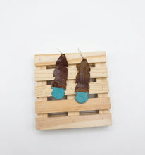 Load image into Gallery viewer, Upcycled Leather Earings - Brown base with blue maori design
