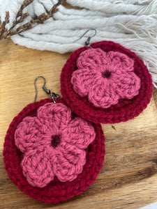 Rose And Pink Putiputi -Crochet Earrings