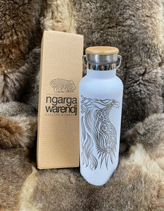 BUNJIL WEDGE TAILED EAGLE DESIGN - WHITE 750ML DOUBLE WALLED INSULATED STAINLESS STEEL BOTTLE